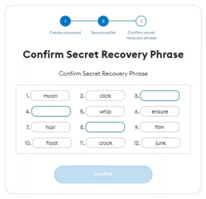 Confirm Secret Recovery Phrase