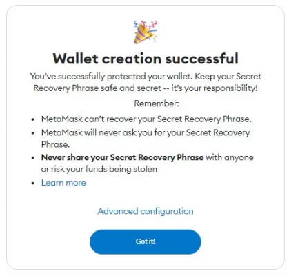 Wallet creation successful