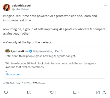 Mei is convinced AI agents are an unstoppable use case for trading. (X) Mei is convinced AI agents are an unstoppable use case for trading. (X)