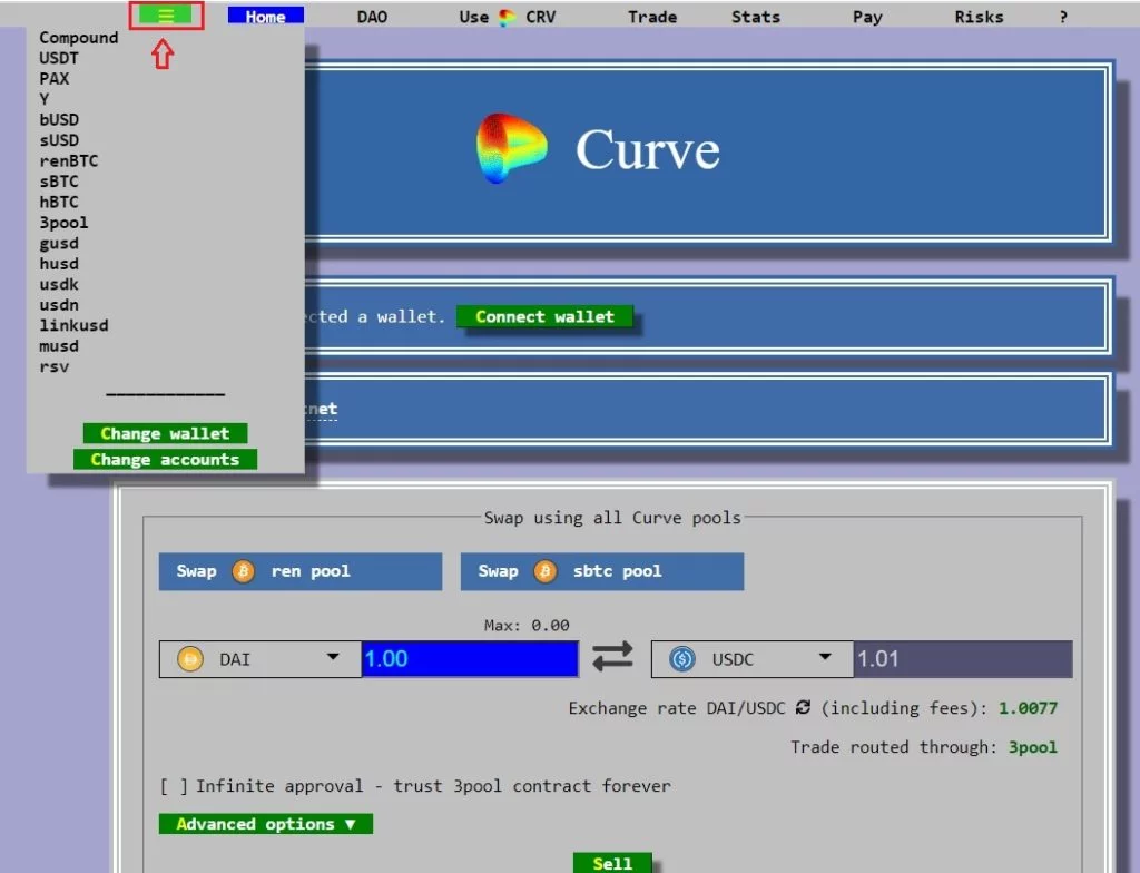 استخرهای نقدینگی موجود در کرو فایننس (Curve Finance) استخرهای نقدینگی موجود در کرو فایننس (Curve Finance)