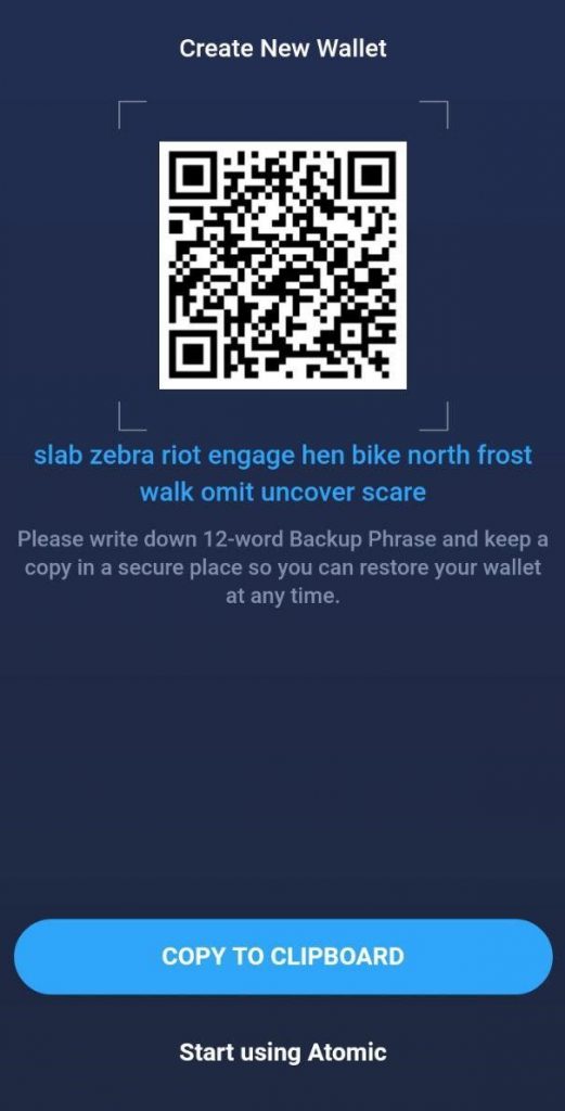 Atomic Wallet Mobile - seed Atomic Wallet Mobile - seed